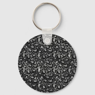Leopard Print Black and Silver Grey Key Ring