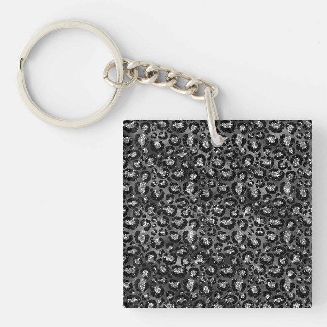 Leopard Print Black and Silver Grey Key Ring (Front)
