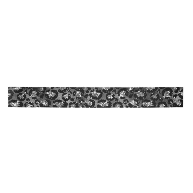 Leopard Print Black and Silver Grey Satin Ribbon (Front)