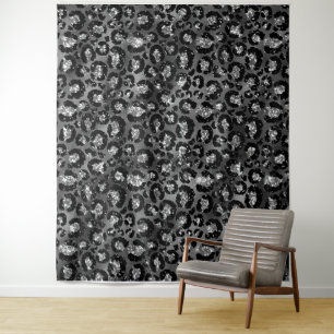 Leopard Print Black and Silver Grey Tapestry