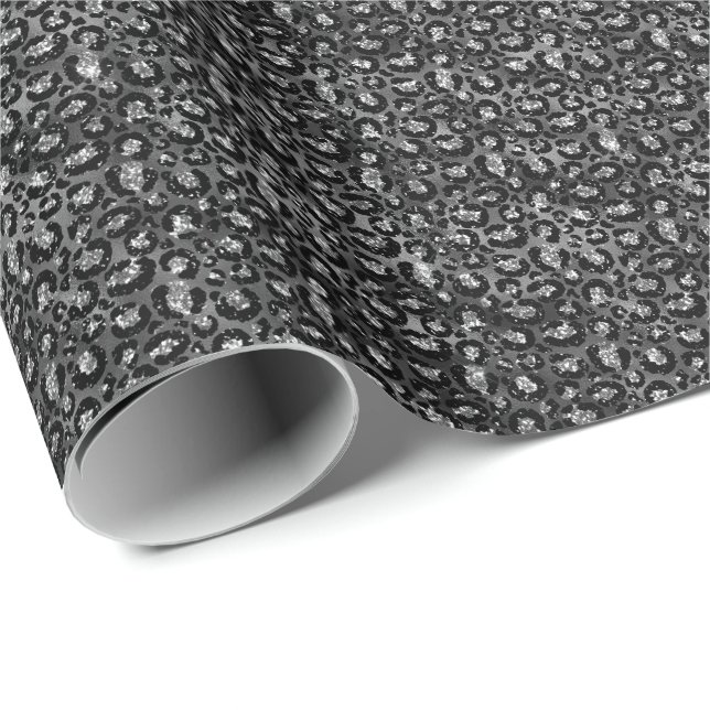 Leopard Print Black and Silver Grey Wrapping Paper (Roll Corner)