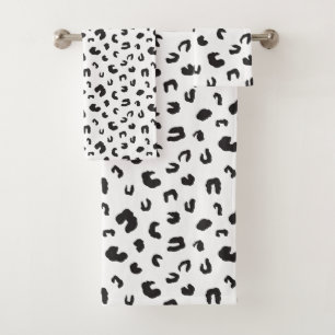 Leopard Print Black and White Bath Towel Set