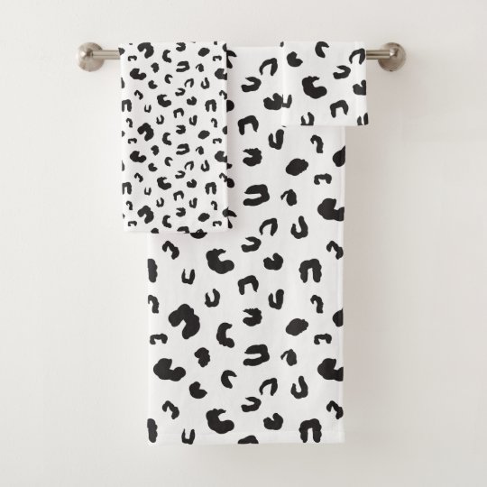 Leopard Print Black and White Bath Towel Set Zazzle.co.uk