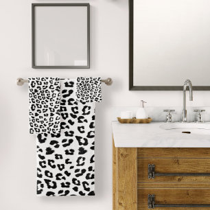 Leopard Print Black and White Bath Towel Set