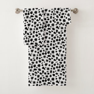 Leopard Print, Black and White Bath Towel Set