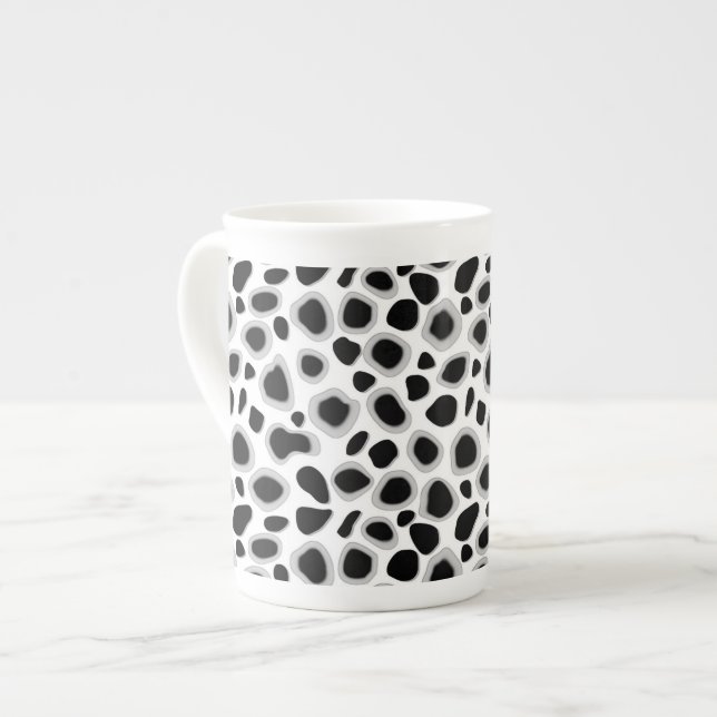Leopard Print - Black and White Bone China Mug (Front Left)