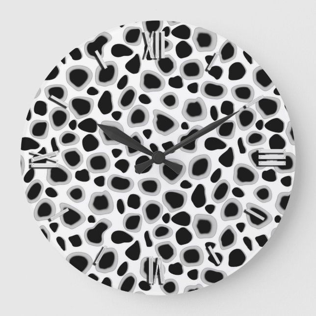 Leopard Print - Black and White Large Clock (Front)