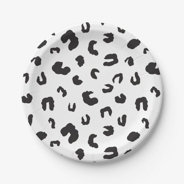 Leopard Print Black and White Paper Plate (Front)