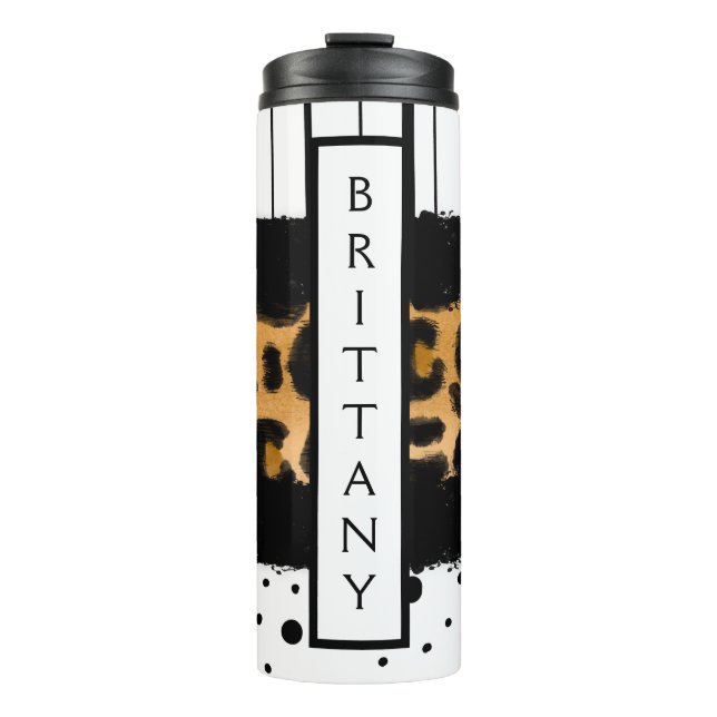 Leopard Print, Black and White Polka Dots, stripes Thermal Tumbler (Front)