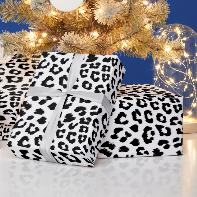 Leopard Print Black and White Wrapping Paper (Holidays)