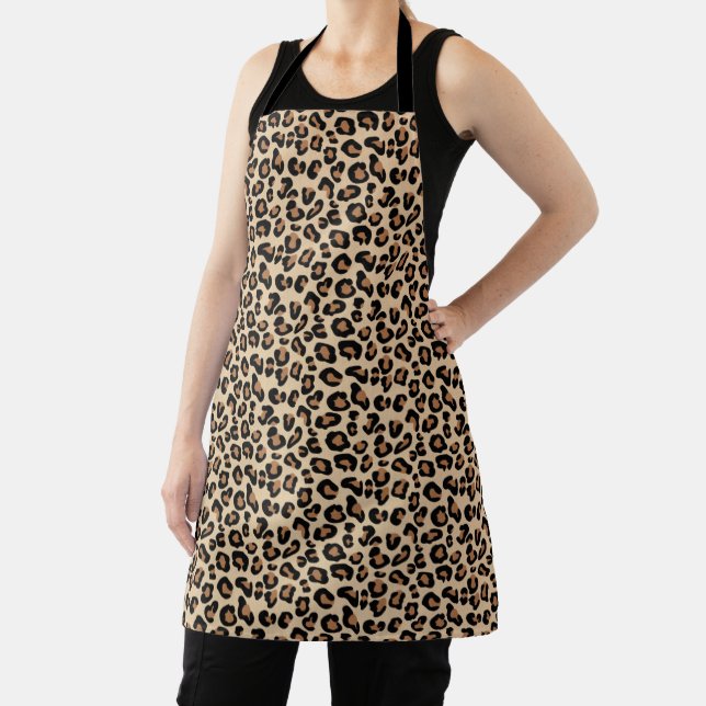 Leopard Print, Black, Brown, Rust and Tan Apron (Insitu)