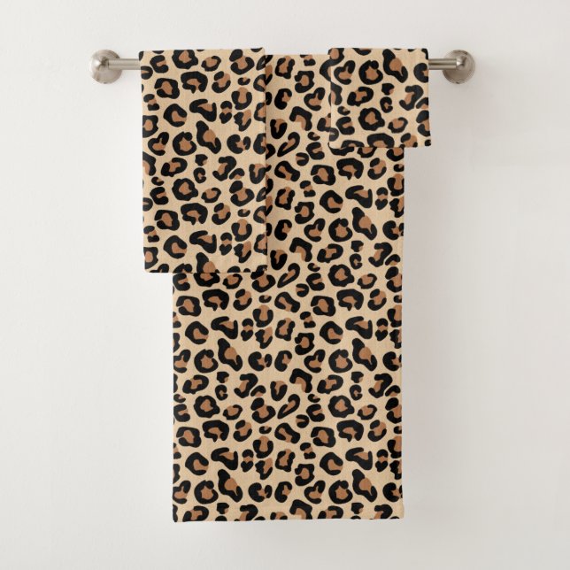 Leopard Print, Black, Brown, Rust and Tan Bath Towel Set (Insitu)