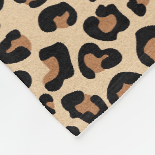 Leopard Print, Black, Brown, Rust and Tan Fleece Blanket (Corner)