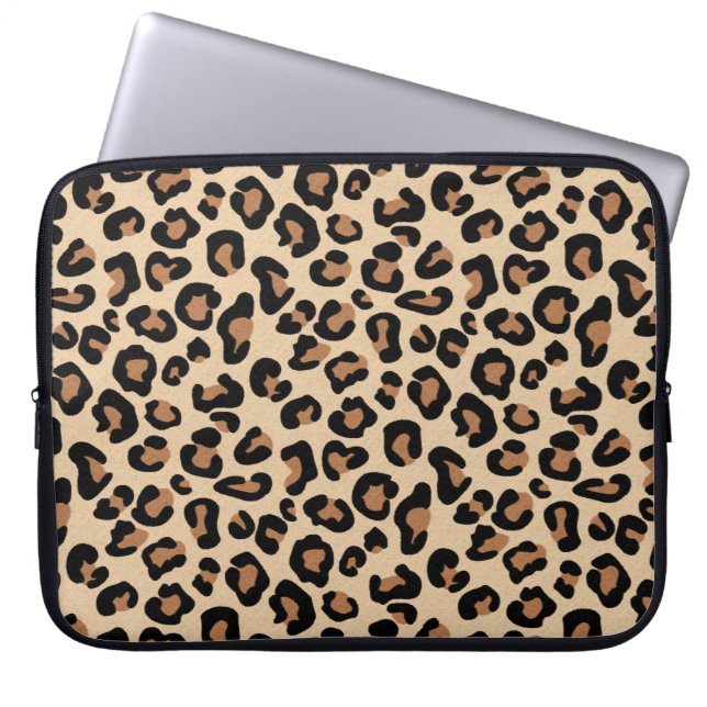 Leopard Print, Black, Brown, Rust and Tan Laptop Sleeve (Front)