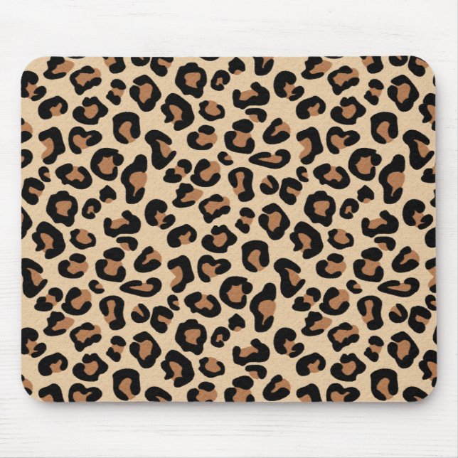 Leopard Print, Black, Brown, Rust and Tan Mouse Mat (Front)