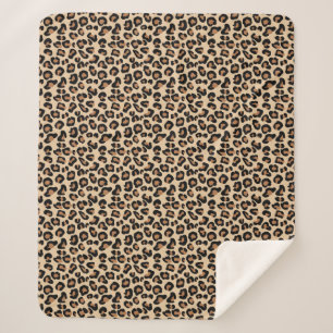 Leopard Print, Black, Brown, Rust and Tan Sherpa Blanket