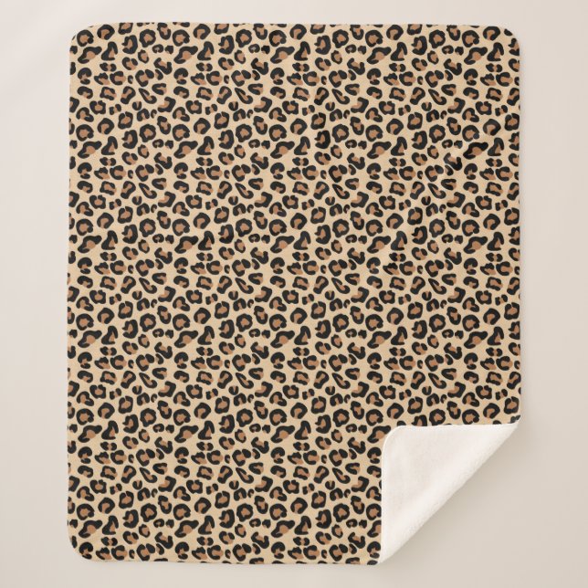 Leopard Print, Black, Brown, Rust and Tan Sherpa Blanket (Front)