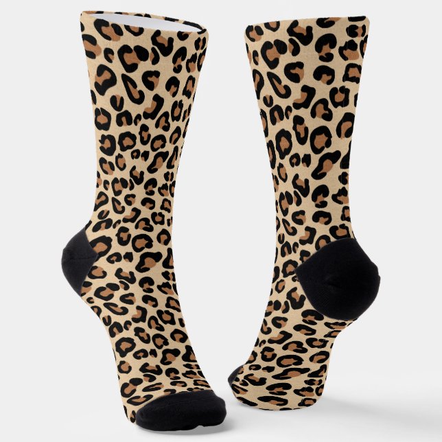 Leopard Print, Black, Brown, Rust and Tan Socks (Angled)