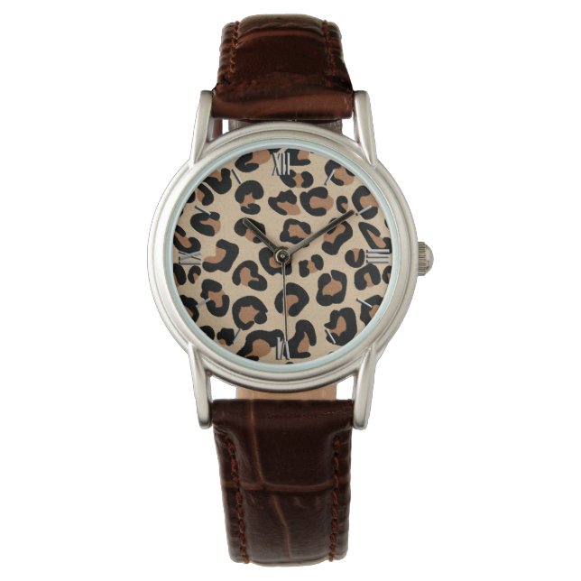 Leopard Print, Black, Brown, Rust and Tan Watch (Front)