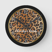 Leopard Print black Gold Personalised Wall Clock