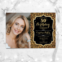Leopard Print Black Gold Photo 50th Birthday
