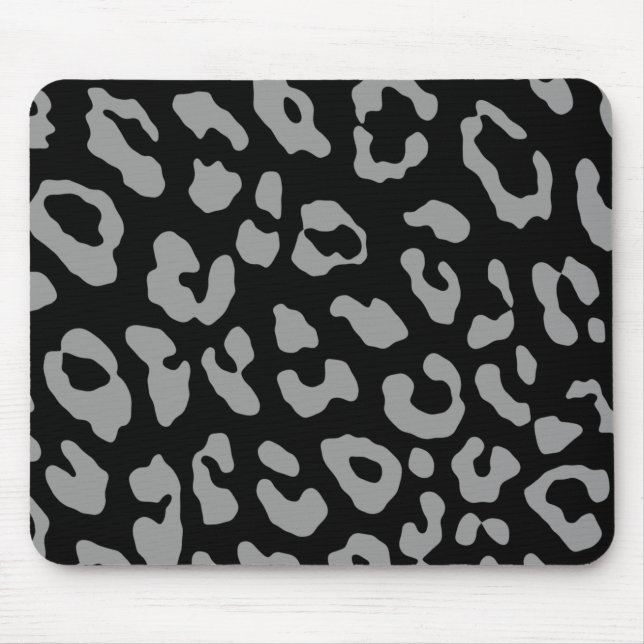 Leopard Print Black Grey Mouse Mat (Front)