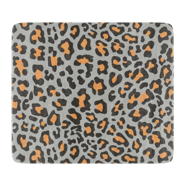Leopard Print Black, Grey, Orange Cutting Board (Front)