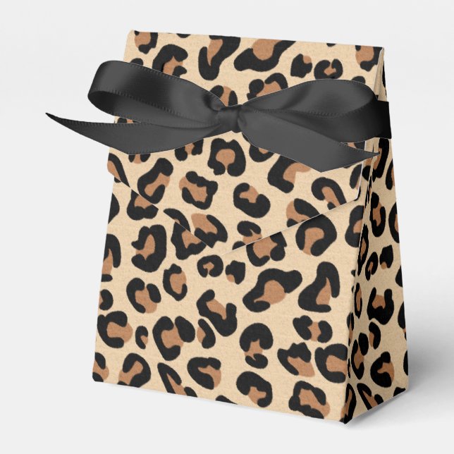 Leopard Print, Black, Rust and Tan Favour Box (Front Side)