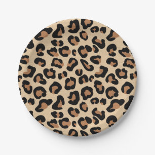 Leopard Print, Black, Rust and Tan Paper Plate