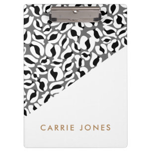 Leopard Print Black White Gold Business Elegant Clipboard