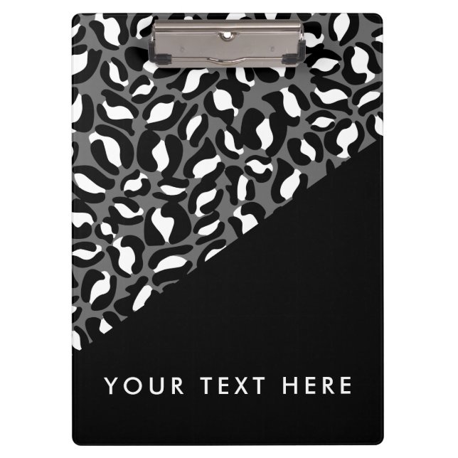 Leopard Print Black White Gold Your text here Clipboard (Front)