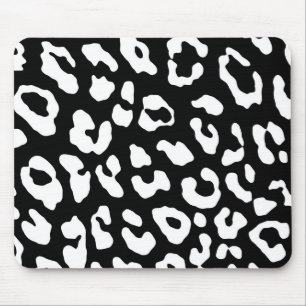 Leopard Print Black White Mouse Mat