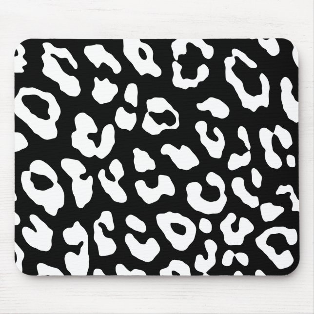 Leopard Print Black White Mouse Mat (Front)