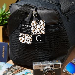 Leopard Print, Black, White,Tan Colorblock Initial Luggage Tag