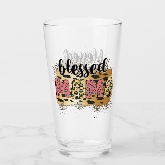 Leopard Print Blessed Mama Glass (Front)