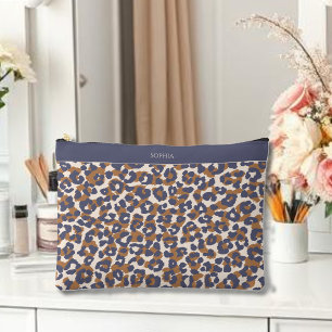 Leopard Print Blue and Brown Accessory Pouch