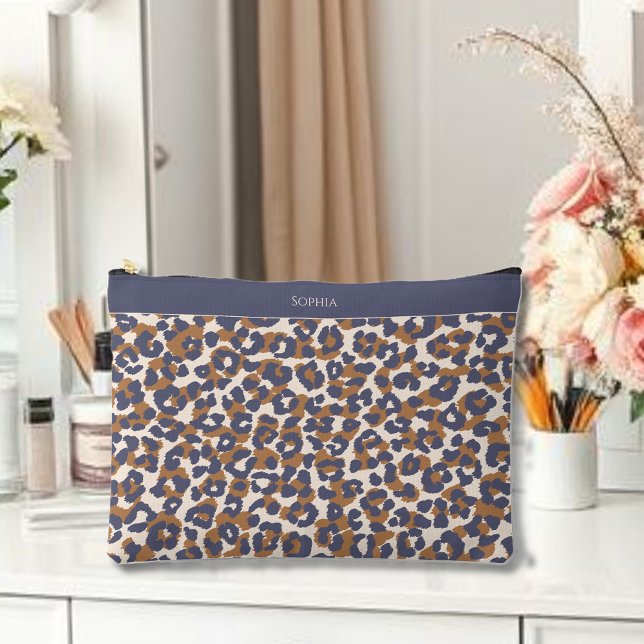 Leopard Print Blue and Brown Accessory Pouch (Leopard Print Blue and Brown Accessory Pouch)