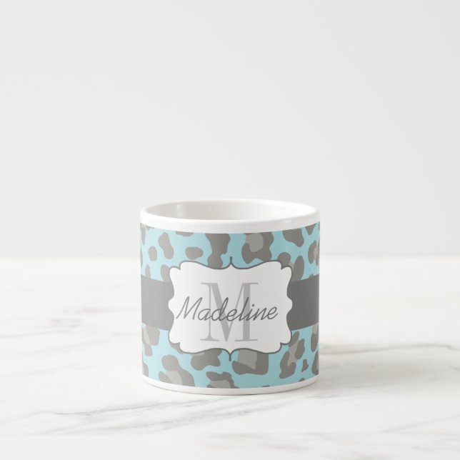 Leopard Print Blue and Grey Espresso Mug (Front)