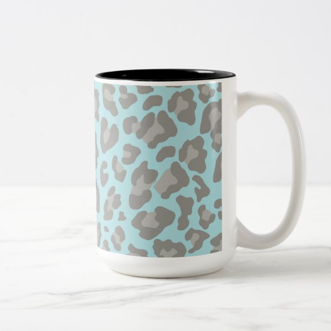 Leopard Print Blue and Grey Two-Tone Coffee Mug (Right)