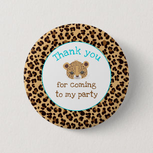 Leopard Print Blue Quatre foil 'Thank you' 6 Cm Round Badge