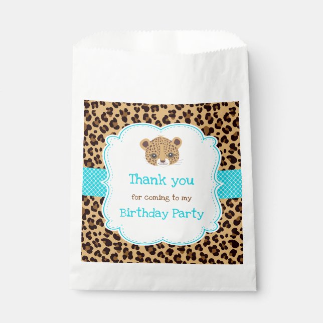 Leopard Print Blue Quatrefoil  Birthday Party Favour Bags (Front)