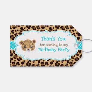 Leopard Print Blue Quatrefoil 'Thank You' Tag