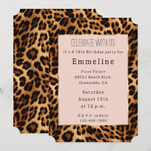 Leopard Print Blush Pink Chic Gold Glam Invitation