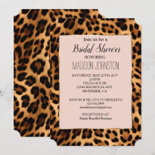 Leopard Print Blush Pink Chic Gold Glam Invitation