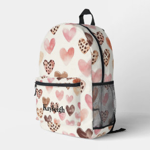 Leopard print Blush Pink Cream Hearts Printed Backpack