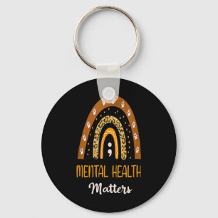 Leopard Print Boho Rainbow For Mental Health Aware Key Ring