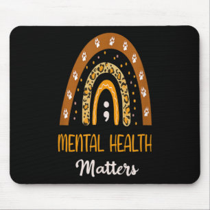 Leopard Print Boho Rainbow For Mental Health Aware Mouse Mat