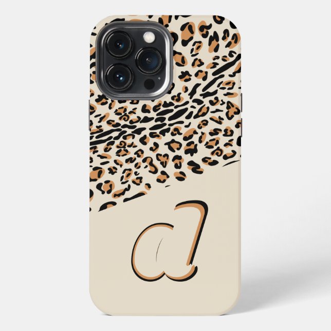 Leopard Print Bold Pop Initial Natural iPhone Case (Back)