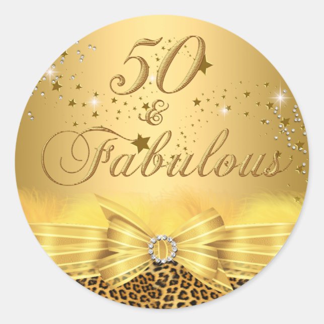 Leopard Print Bow 50 & Fabulous Birthday Sticker (Front)