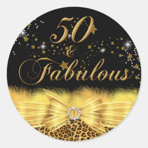 Leopard Print & Bow 50 & Fabulous Birthday Sticker
